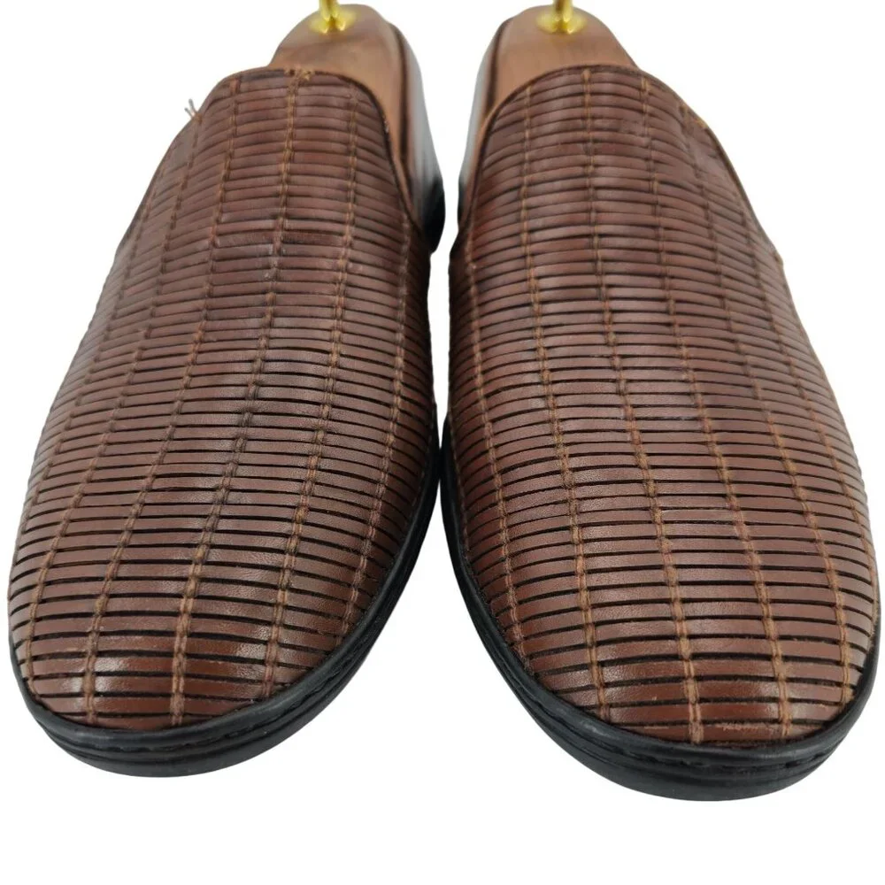 Vintage Bragano Italy Driving Casual Loafers Mens 8M Brown Basket Weave Slip-ons - Picture 10 of 11